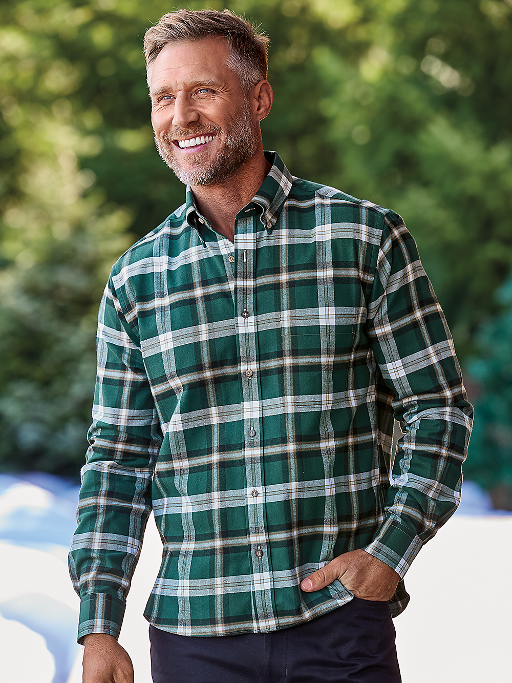 Alternate Image of Brushed Twill Plaid Casual Shirt-1