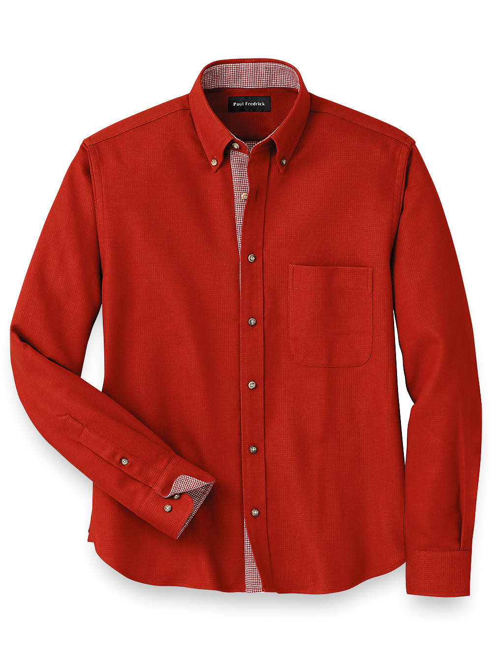 Product Image of Brushed Twill Solid Casual Shirt With Contrast Trim-Rust