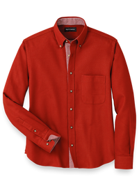 Brushed Twill Solid Casual Shirt With Contrast Trim - Rust