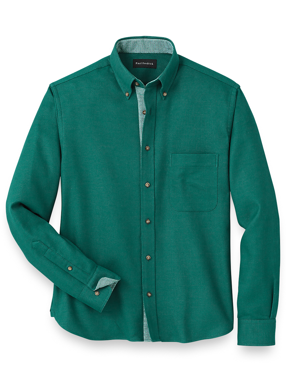 Product Image of Brushed Twill Solid Casual Shirt With Contrast Trim-Green