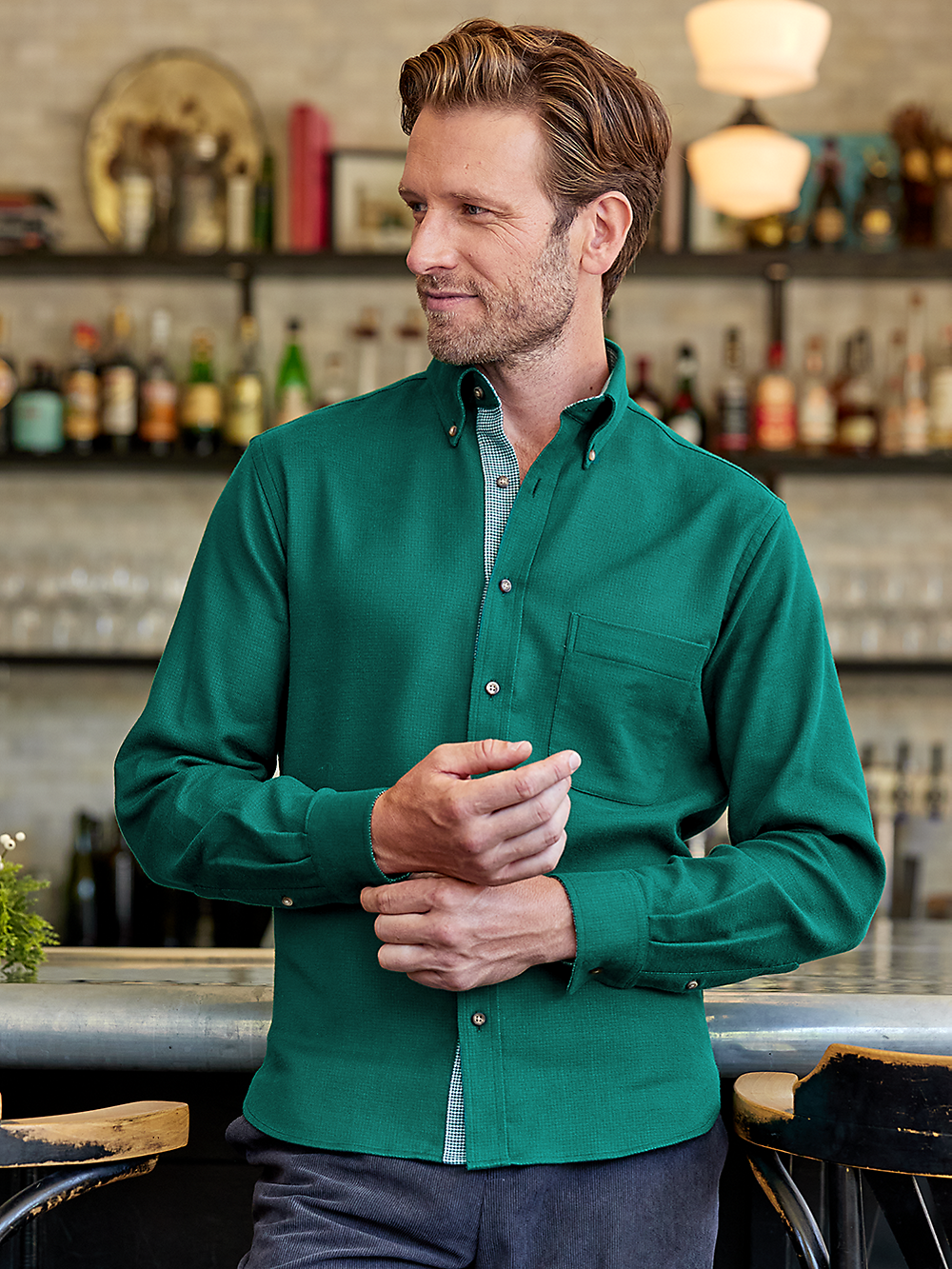 Alternate Image of Brushed Twill Solid Casual Shirt With Contrast Trim-1