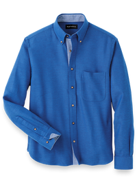 Brushed Twill Solid Casual Shirt With Contrast Trim - Cobalt