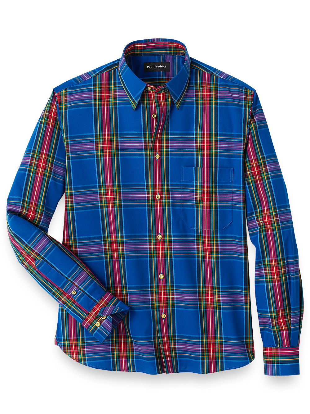 Product Image of Cotton Blend Tartan Plaid Casual Shirt-Navy