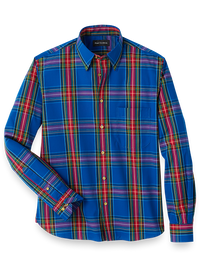 Cotton Blend Tartan Plaid Casual Shirt - Navy