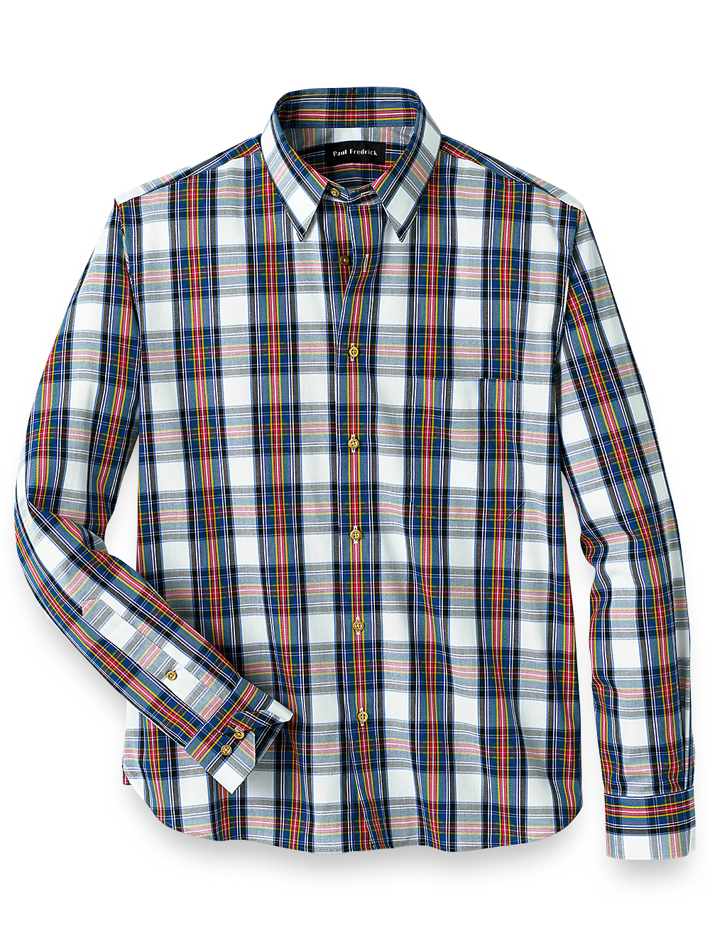 Product Image of Cotton Blend Tartan Plaid Casual Shirt-White Multi