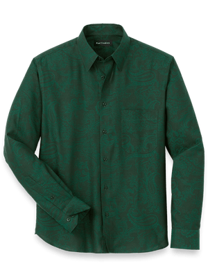 Cotton Paisley Jacquard Casual Shirt - Green