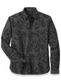 Cotton Floral Jacquard Casual Shirt - Charcoal