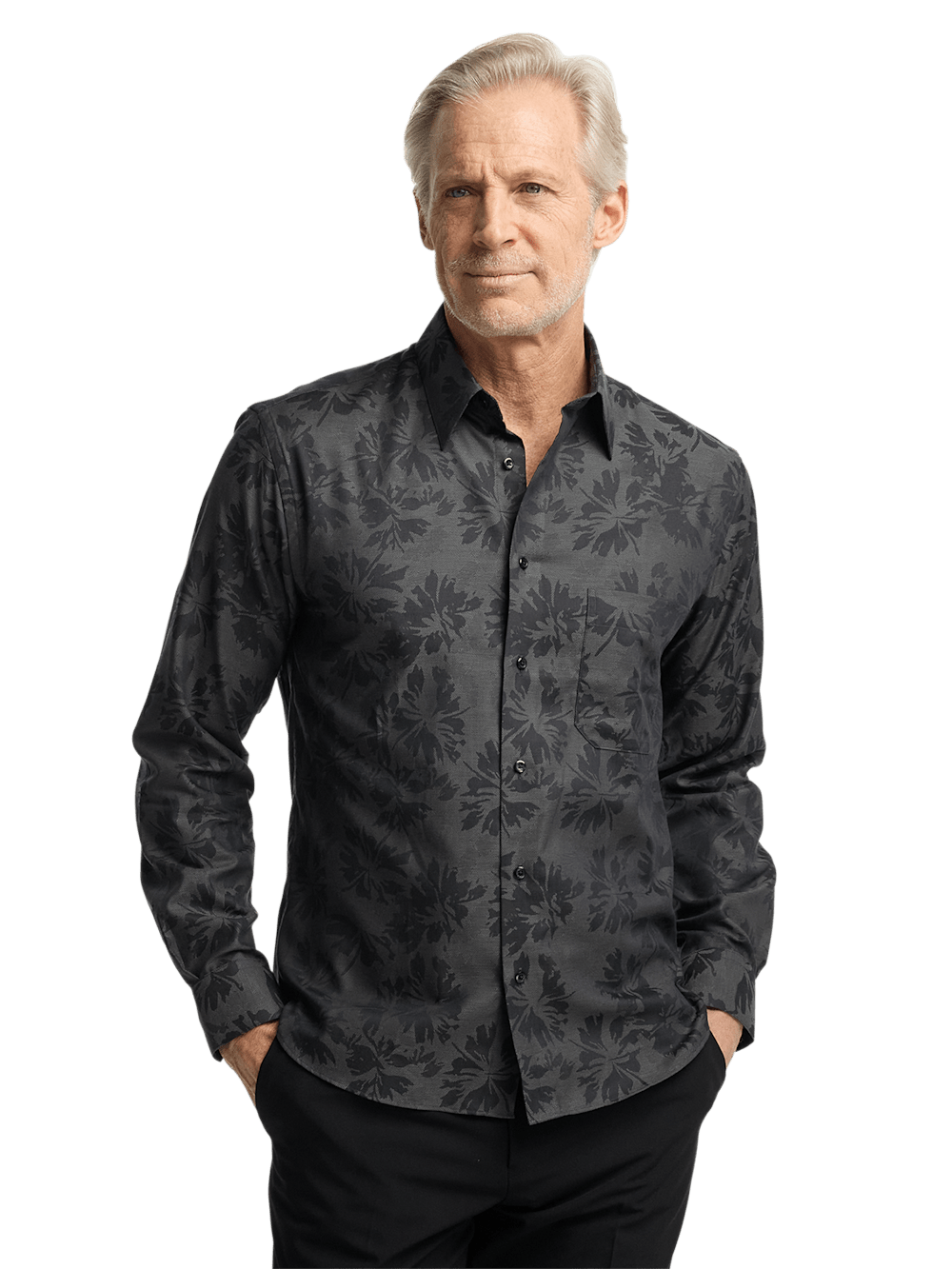 Alternate Image of Cotton Floral Jacquard Casual Shirt-1