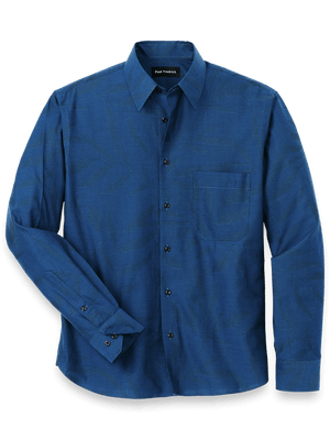 Cotton Leaf Jacquard Casual Shirt - Blue