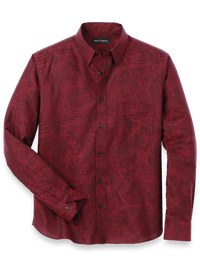 Cotton Paisley Jacquard Casual Shirt - Burgundy