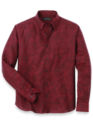 Cotton Paisley Jacquard Casual Shirt - Burgundy