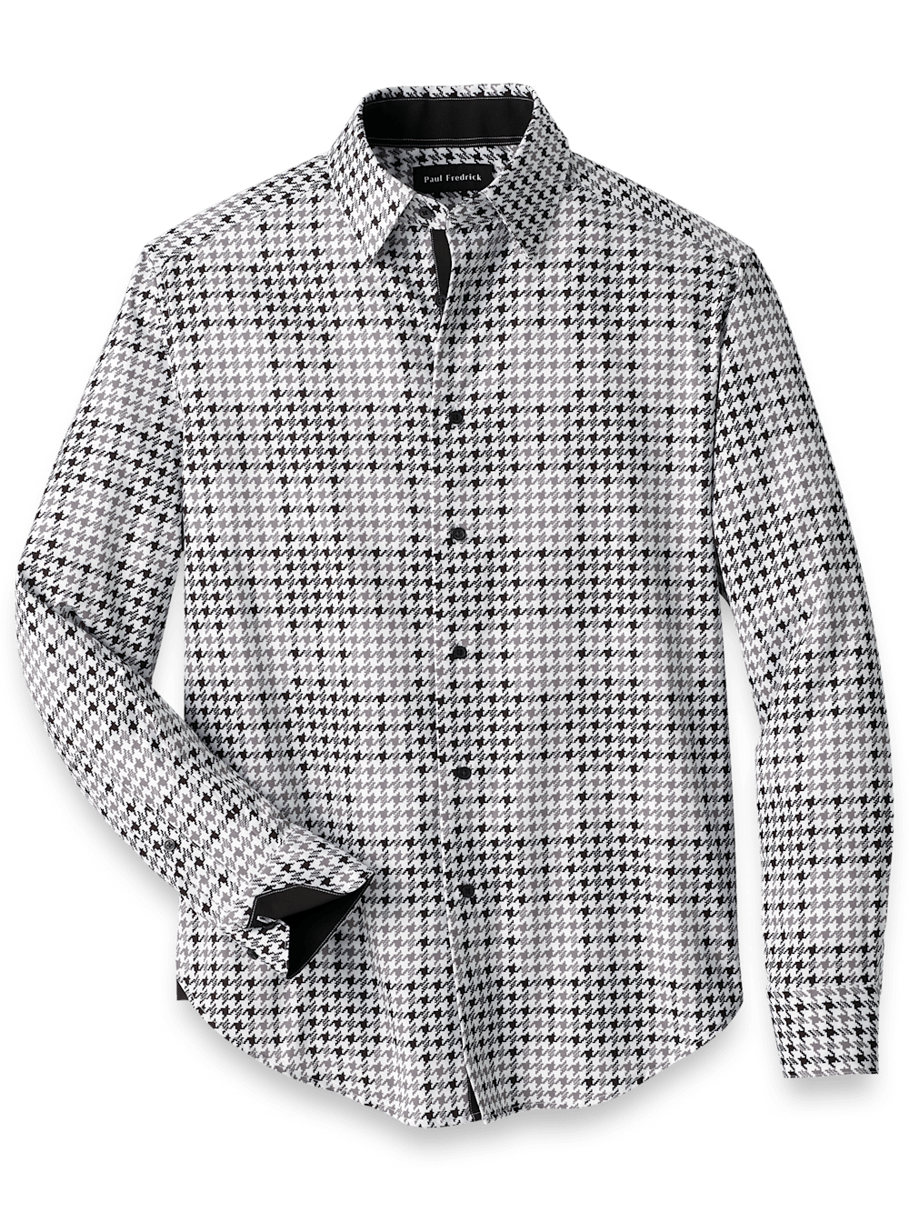 Product Image of Polyester/spandex Houndstooth Casual Shirt-Black/Grey