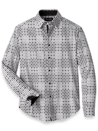 Performance Stretch Houndstooth Casual Shirt - Black/grey