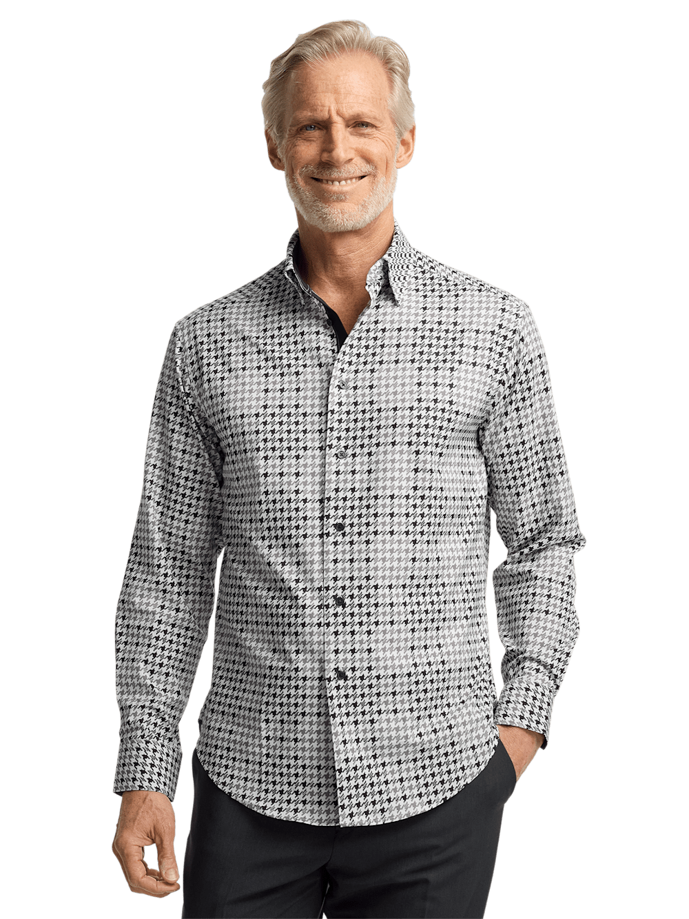 Alternate Image of Polyester/spandex Houndstooth Casual Shirt-1