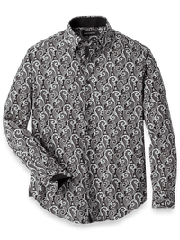 Polyester/spandex Paisley Casual Shirt - Black/grey