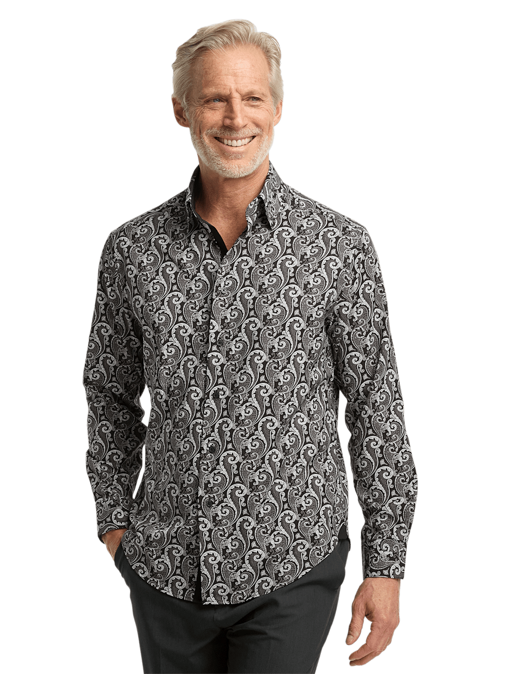 Alternate Image of Polyester/spandex Paisley Casual Shirt-1