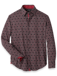 Polyester/spandex Geometric Casual Shirt - Black/red