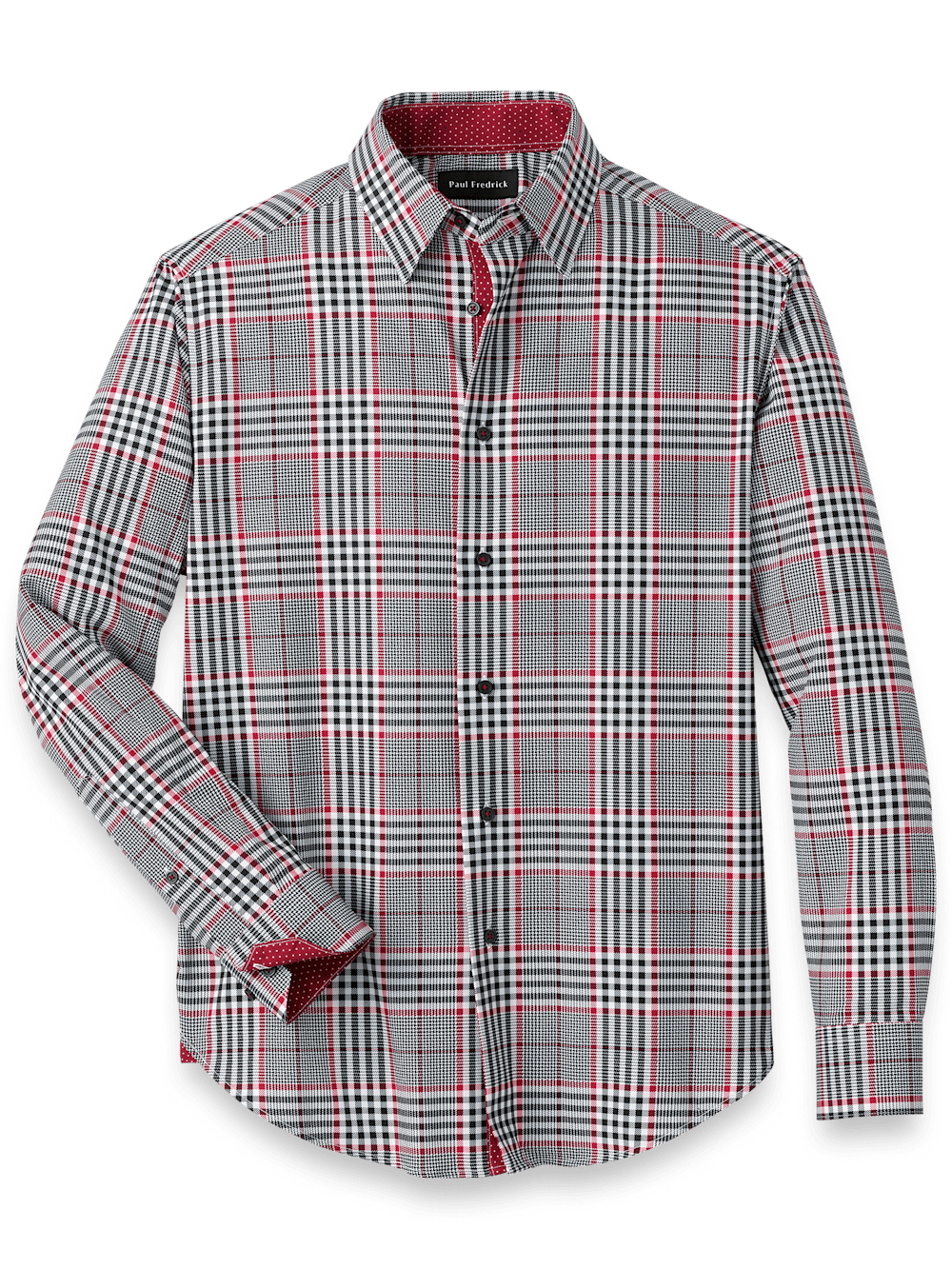 Product Image of Polyester/spandex Plaid Casual Shirt-Black/Red