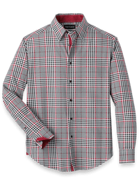 Polyester/spandex Plaid Casual Shirt - Black/red