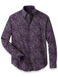 Polyester/spandex Paisley Casual Shirt - Purple