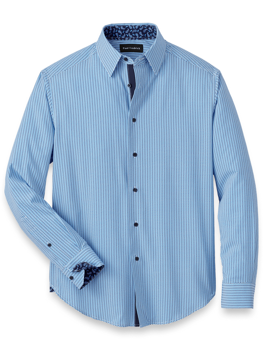 Product Image of Polyester/spandex Chevron Stripe Casual Shirt-Blue