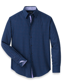 Performance Stretch Geometric Casual Shirt - Navy/purple