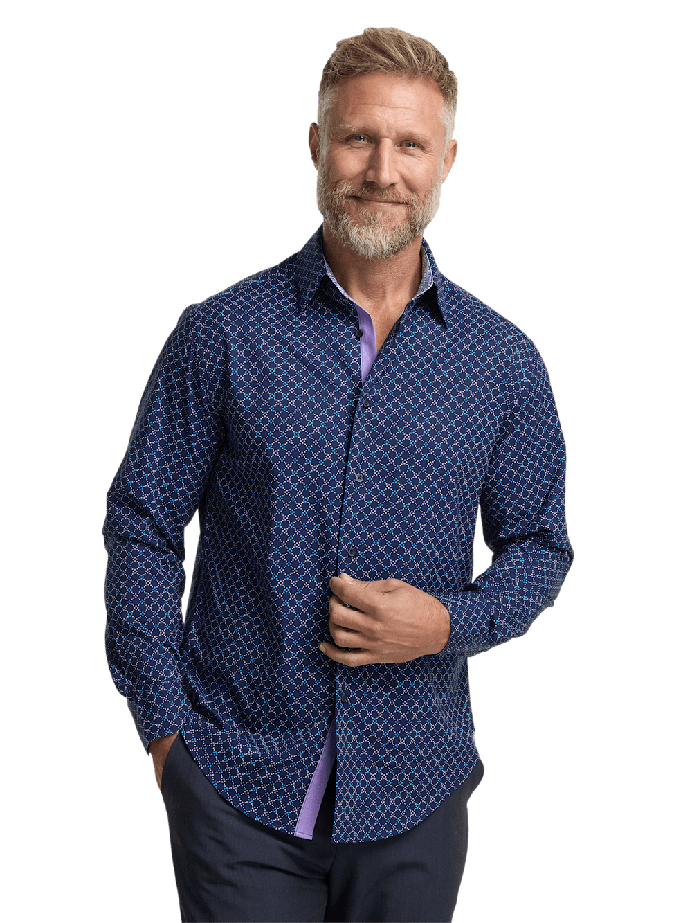 Alternate Image of Polyester/spandex Geometric Casual Shirt-1