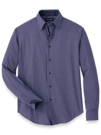 Performance Stretch Checkered Stripe Casual Shirt - Navy/purple