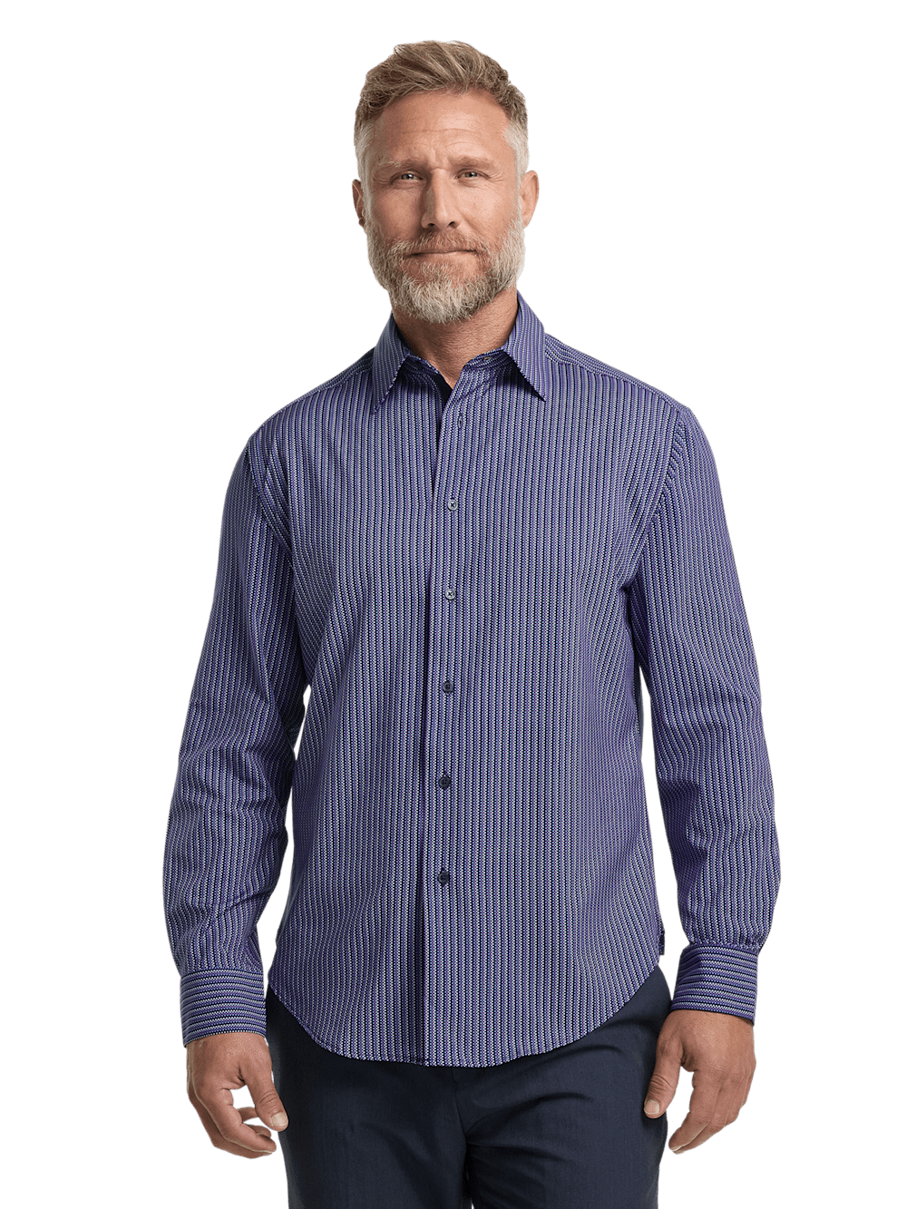 Alternate Image of Polyester/spandex Checkered Stripe Casual Shirt-1