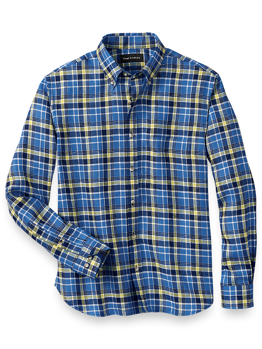 Product Image of Linen Plaid Casual Shirt-Blue/Yellow