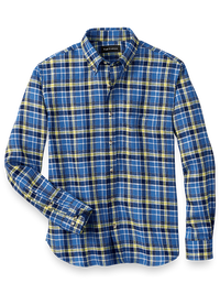 Linen Plaid Casual Shirt - Blue/yellow