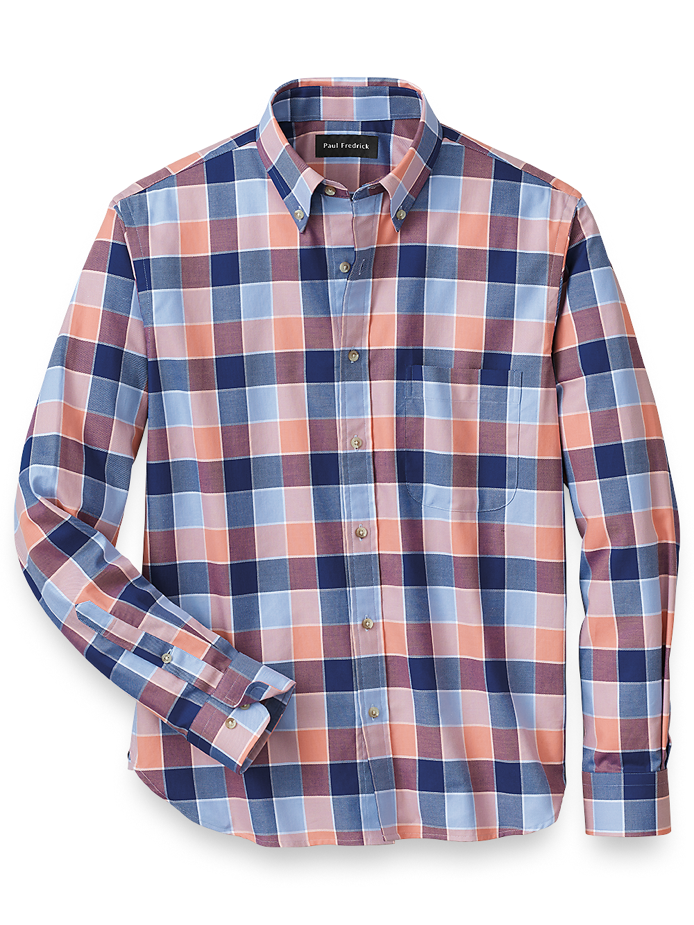 Product Image of Cotton Buffalo Plaid Casual Shirt-Blue/Melon