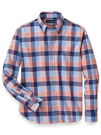 Cotton Buffalo Plaid Casual Shirt - Blue/melon