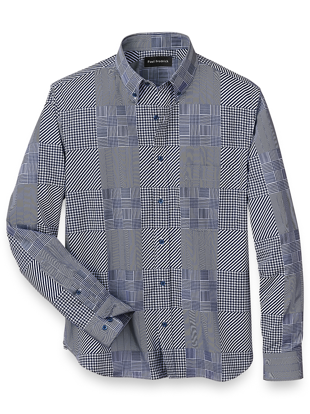 Product Image of Cotton Patchwork Print Casual Shirt-Blue