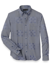 Cotton Patchwork Print Casual Shirt - Blue