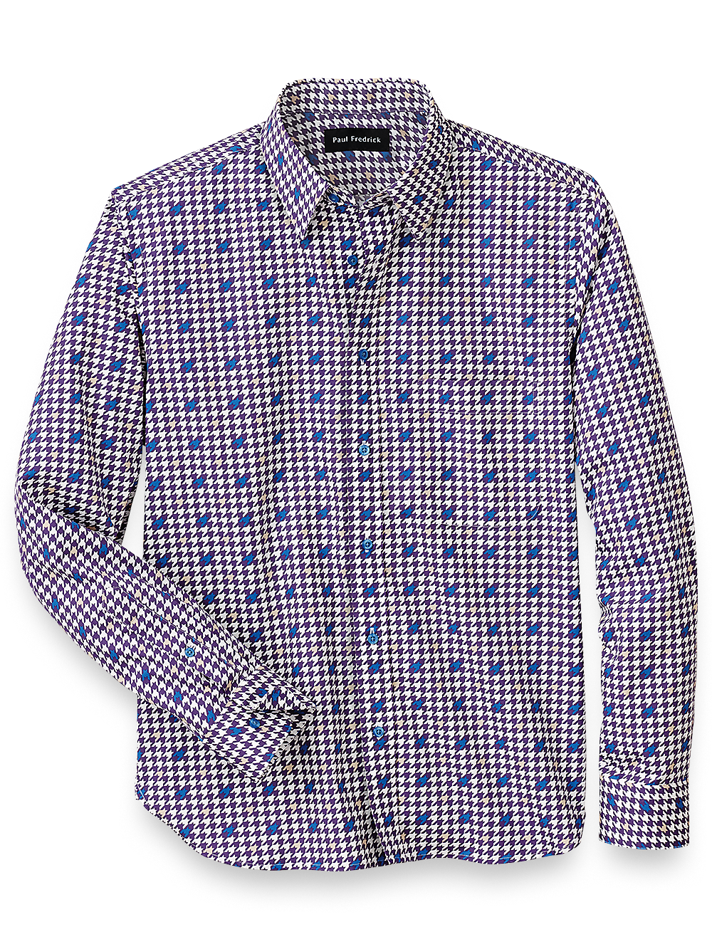 Product Image of Cotton Houndstooth Print Casual Shirt-Purple