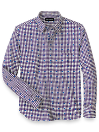 Cotton Houndstooth Print Casual Shirt - Purple