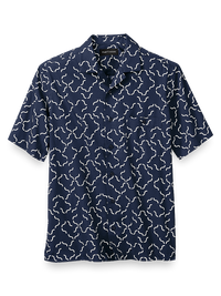 Cotton Deco Print Casual Shirt - Navy