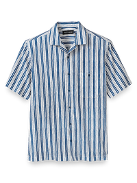 Cotton Stripe Print Casual Shirt - White/blue