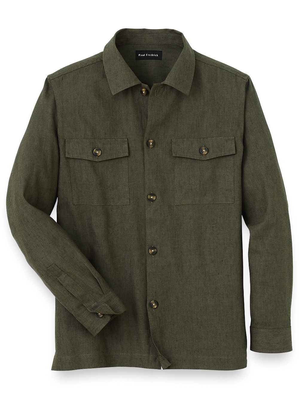 Product Image of Linen Blend Solid Overshirt-Olive