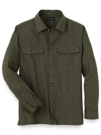 Linen Blend Solid Overshirt - Olive