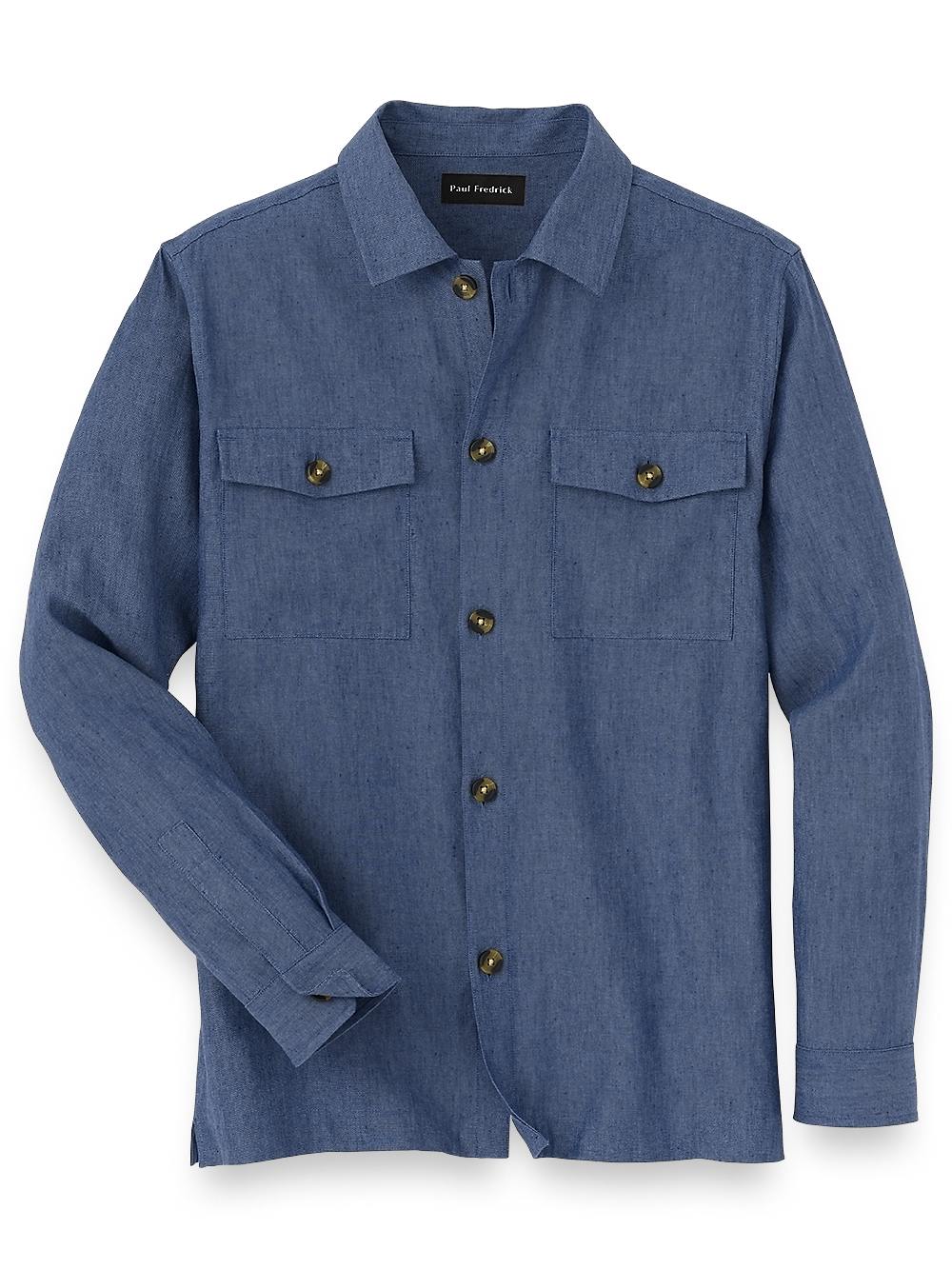 Product Image of Linen Blend Solid Overshirt-Blue