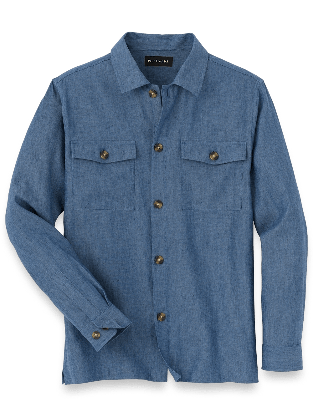 Product Image of Linen Blend Solid Overshirt-Blue