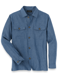 Linen Blend Solid Overshirt - Blue