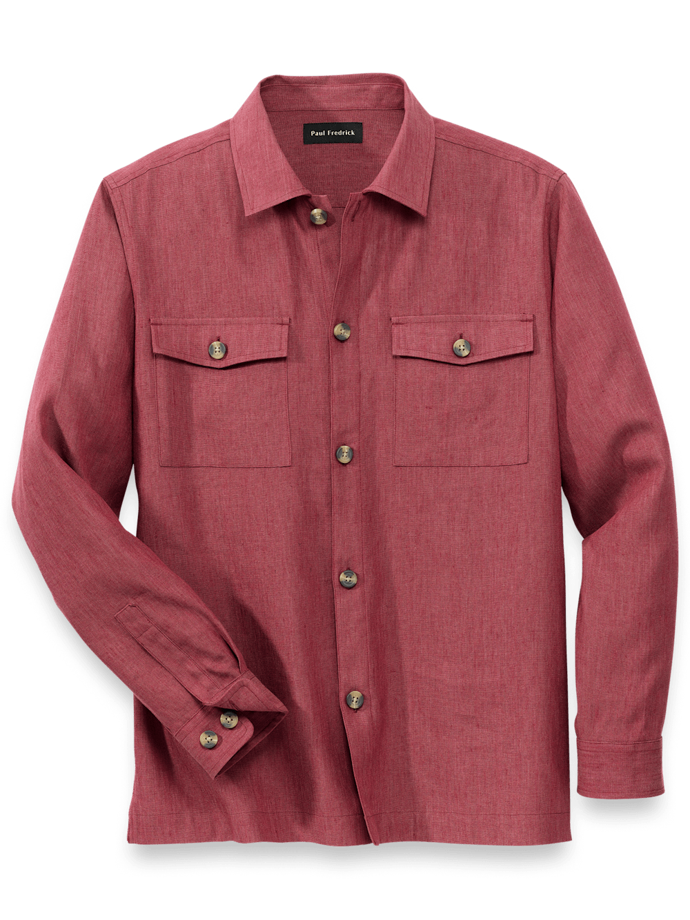 Product Image of Linen Blend Solid Overshirt-Burgundy