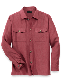 Linen Blend Solid Overshirt - Burgundy