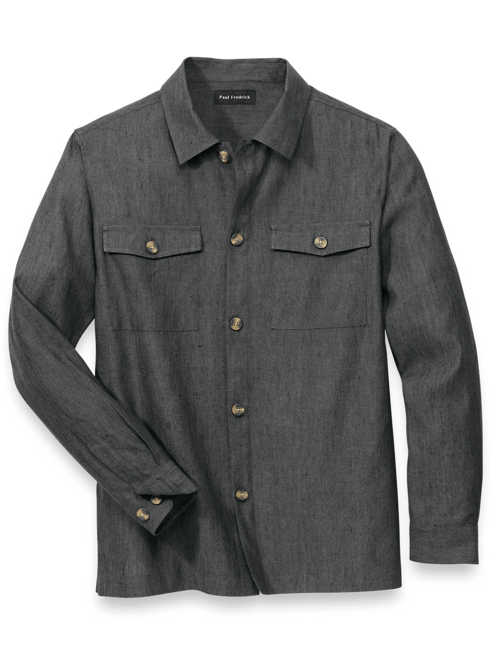 Product Image of Linen Blend Solid Overshirt-Charcoal