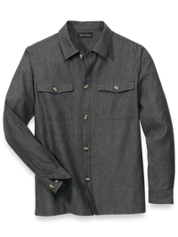 Linen Blend Solid Overshirt - Charcoal