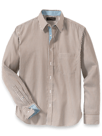 Cotton Stripe Casual Shirt - Brown/teal