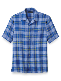 Linen Glen Plaid Casual Shirt - Cobalt/yellow